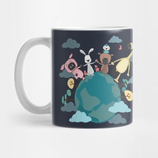 group animals holding hands on earth Mug